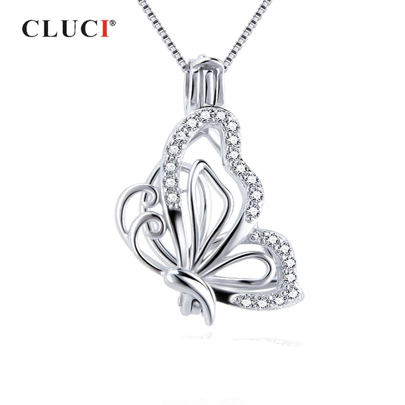 925 Silver Zircon Butterfly Pendant for Women