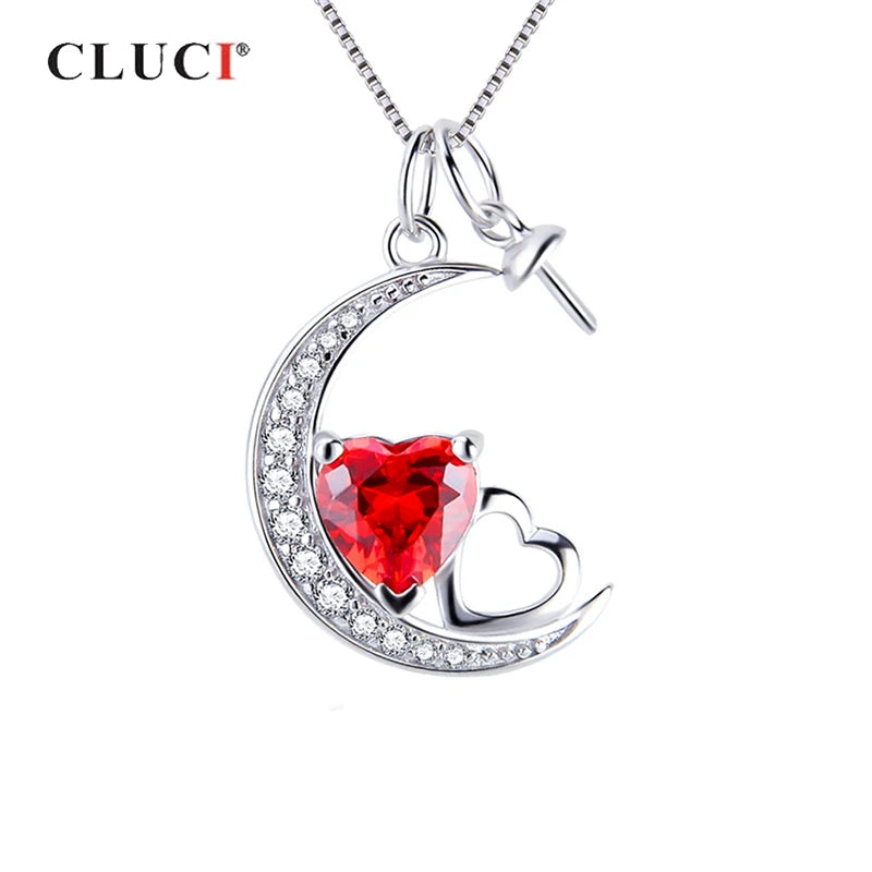 925 Silver Zircon Moon Pendant Valentine Gift SP405SB