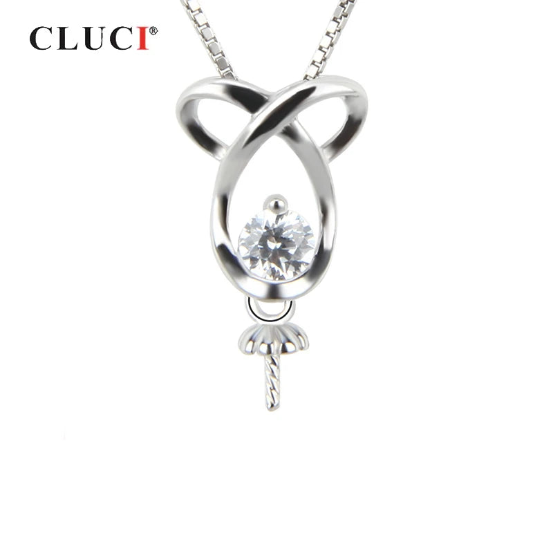 925 Silver Zircon Pearl Pendant Mounting Necklace Jewelry Making SP045SB