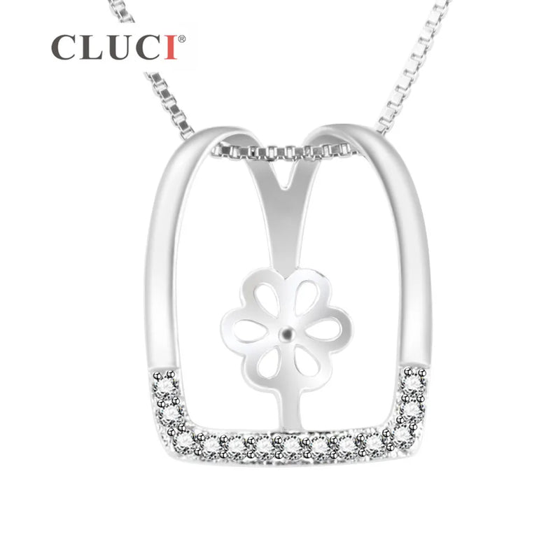 925 Silver Pendant Mounting with 13 Rhinestones for Pearl Necklace