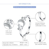 Adjustable Women Silver 925 Ring Star and Moon Open Ring