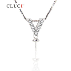 Alphabet Zircon Name Pendant Necklace Sterling Letter V SP221SB