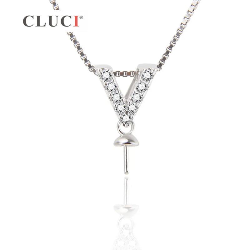 Alphabet Zircon Name Pendant Necklace Sterling Letter V SP221SB