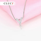 Alphabet Zircon Name Pendant Necklace Sterling Letter V SP221SB