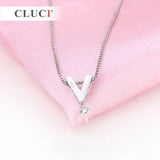 Alphabet Zircon Name Pendant Necklace Sterling Letter V SP221SB