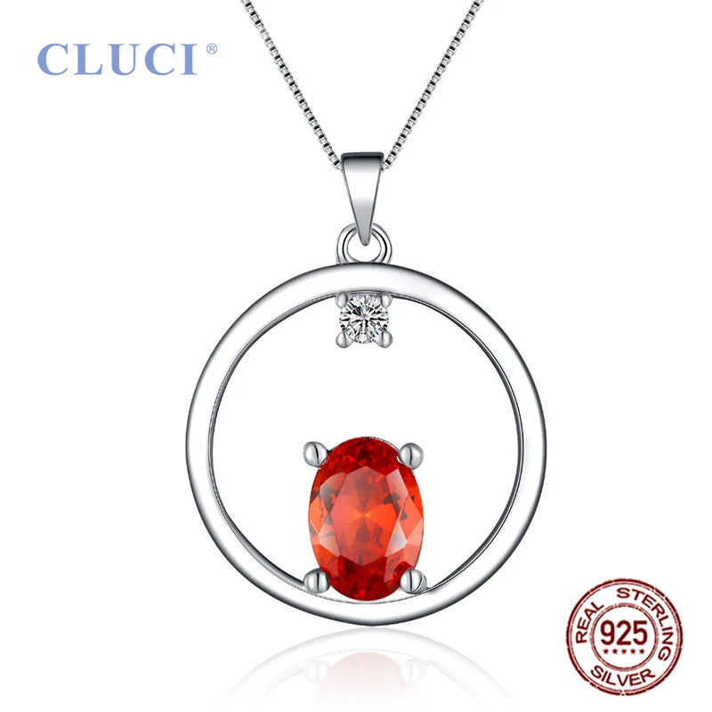 925 Silver Red Zircon Pendant Necklace for Women
