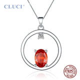 925 Silver Red Zircon Pendant Necklace for Women