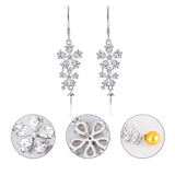 925 Silver Zircon Flower Drop Earrings Sterling Silver Pearl Mounting