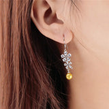 925 Silver Zircon Flower Drop Earrings Sterling Silver Pearl Mounting