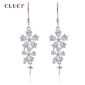925 Silver Zircon Flower Drop Earrings Sterling Silver Pearl Mounting