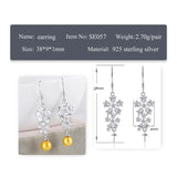 925 Silver Zircon Flower Drop Earrings Sterling Silver Pearl Mounting