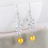 925 Silver Zircon Flower Drop Earrings Sterling Silver Pearl Mounting