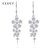 925 Silver Zircon Flower Drop Earrings Sterling Silver Pearl Mounting