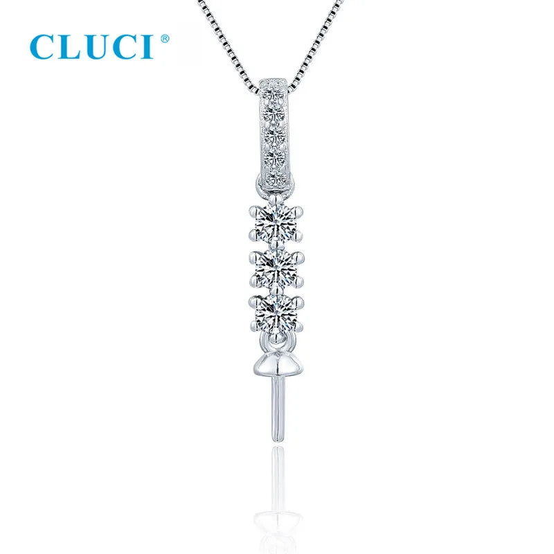 925 Sterling Silver CZ Pearl Necklace Pendant Setting for DIY Jewelry Making