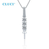 925 Sterling Silver CZ Pearl Necklace Pendant Setting for DIY Jewelry Making