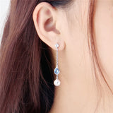 925 Silver Women Pearl Earring Zircon Stud Jewelry SE135SB
