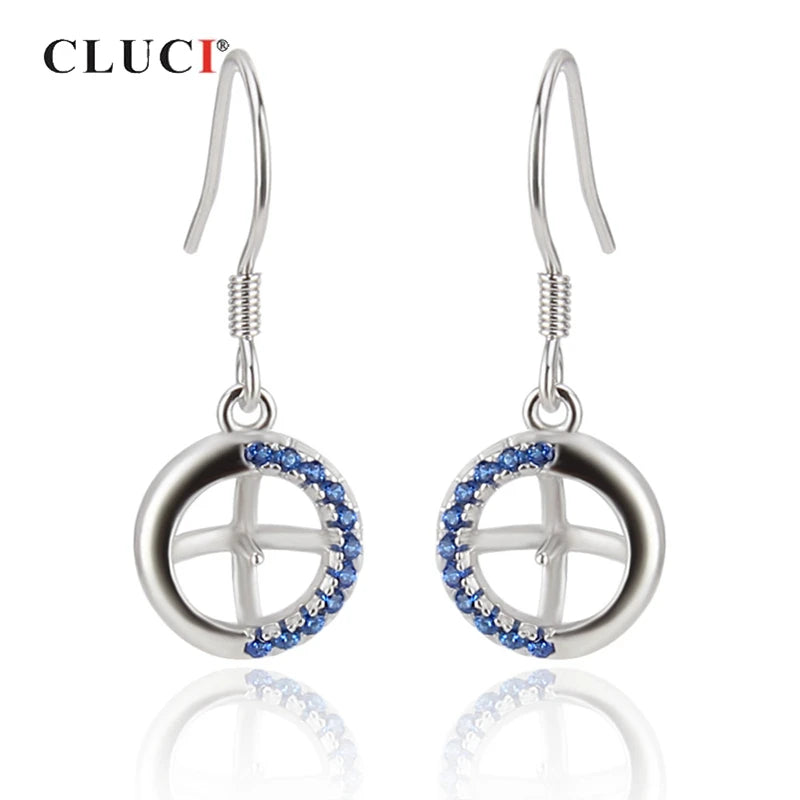Zircons 925 Silver Earrings for Office Lady Women SE058SB