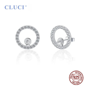 925 Sterling Silver CZ Circle Stud Earrings Mountings For Women DIY