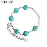 Adjustable Turquoise Bracelet with Shell Pearl Charms