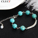 Adjustable Turquoise Bracelet with Shell Pearl Charms