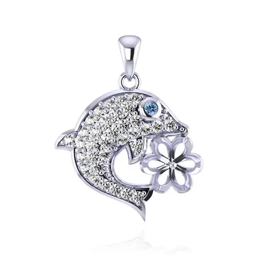 925 Silver Dolphin Pendant Zircon Jewelry SP384SB
