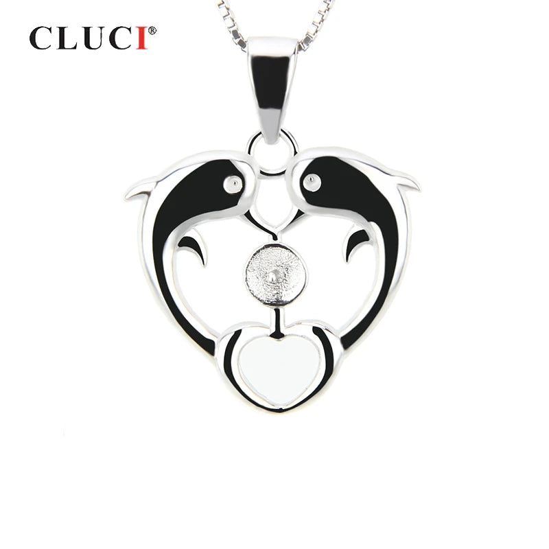 Double Dolphin Pearl Pendant Mounting Silver 925 Jewelry Women Pendant SP023SB
