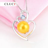 Double Heart Pendant for Pearl Jewelry DIY Sterling 925 Silver Zircon Necklace