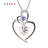 Double Heart Pendant for Pearl Jewelry DIY Sterling 925 Silver Zircon Necklace