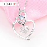 Double Heart Pendant for Pearl Jewelry DIY Sterling 925 Silver Zircon Necklace