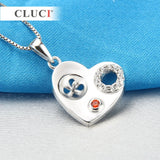 925 Hollow Heart Pendant Necklace with Zircons Sterling Silver