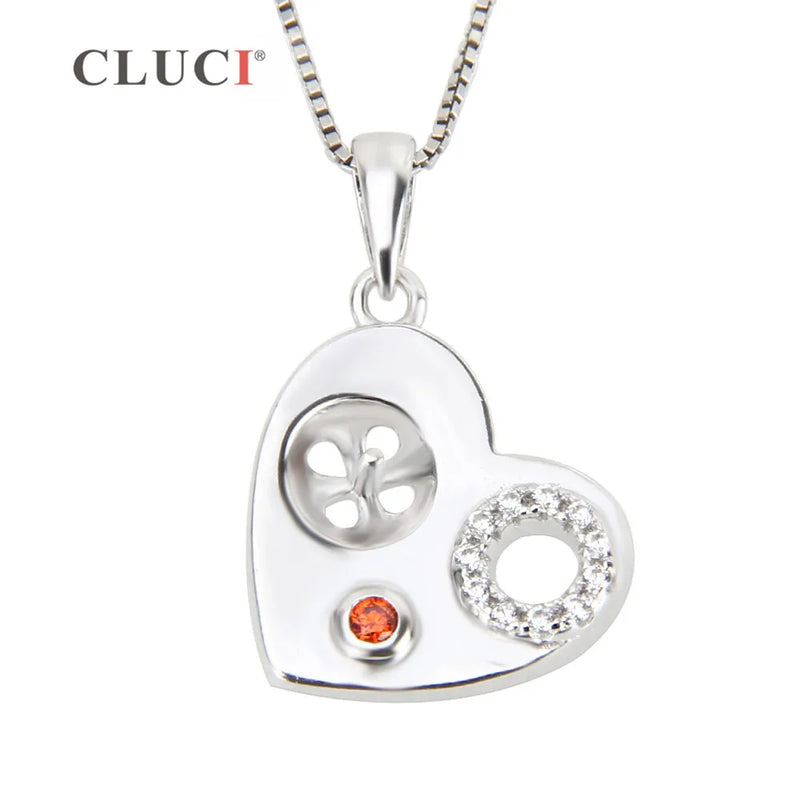 925 Hollow Heart Pendant Necklace with Zircons Sterling Silver