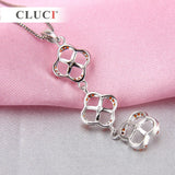 925 Silver Four Leaf Clover Pearl Pendant Necklace SP167SB