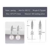 925 Silver CZ Pearl Stud Earrings Women Wedding Jewelry SE172SB