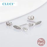 925 Silver CZ Pearl Stud Earrings Women Wedding Jewelry SE172SB