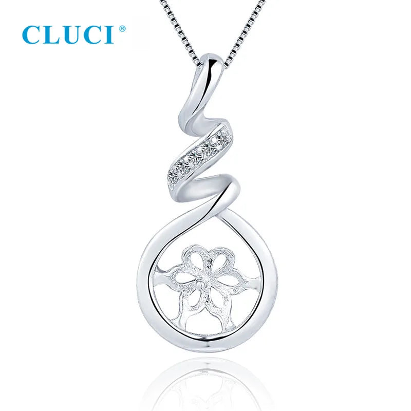 925 Silver CZ Twist Pendant Mounting for 7-8mm Round Pearl DIY Necklace