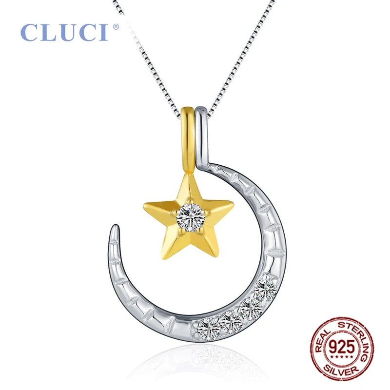 Moon and Star Shape 925 Silver Pendant