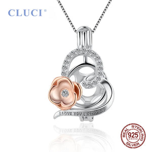 Heart Pearl Rose Flower Charm 925 Silver Necklace Pendant