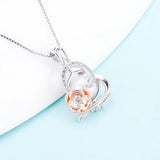 Heart Pearl Rose Flower Charm 925 Silver Necklace Pendant