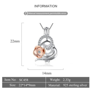 Heart Pearl Rose Flower Charm 925 Silver Necklace Pendant