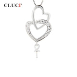 925 Silver Double Heart Zircon Pendant Mounting with Pearl - SP038SB