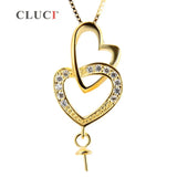 925 Silver Double Heart Zircon Pendant Mounting with Pearl - SP038SB