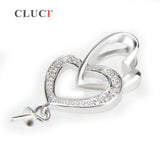 925 Silver Double Heart Zircon Pendant Mounting with Pearl - SP038SB