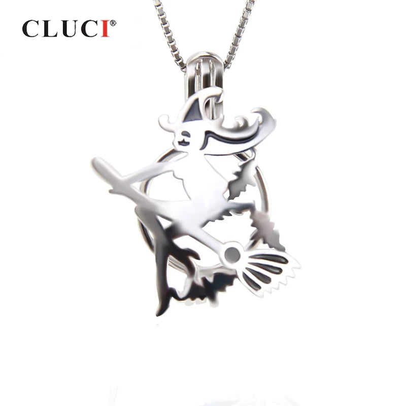 925 Silver Witch Broom Pendant Charm Halloween Jewelry