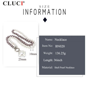 10mm White & Dark Purple, 25mm Coin Akoya Shell Pearl Necklace