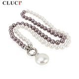 10mm White & Dark Purple, 25mm Coin Akoya Shell Pearl Necklace