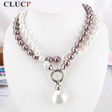 10mm White & Dark Purple, 25mm Coin Akoya Shell Pearl Necklace