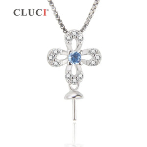 7mm Pearl Pendant CZ Pearl Necklace 925 Sterling Silver SP242SB