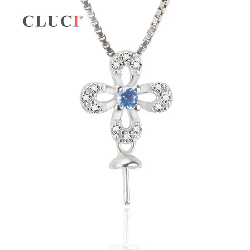 7mm Pearl Pendant CZ Pearl Necklace 925 Sterling Silver SP242SB