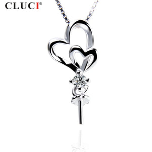 925 Silver Double Heart Pearl Pendant with cz For Girls SP313SB