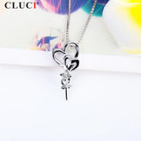 925 Silver Double Heart Pearl Pendant with cz For Girls SP313SB
